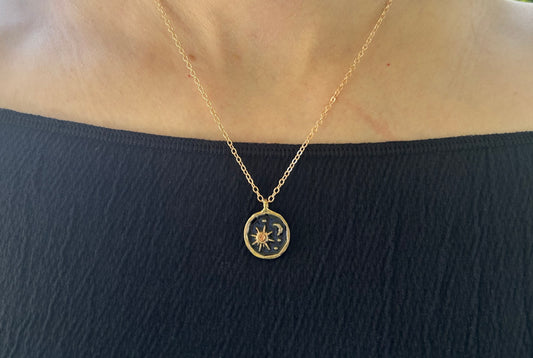 Citrine Sun and Moon Necklace